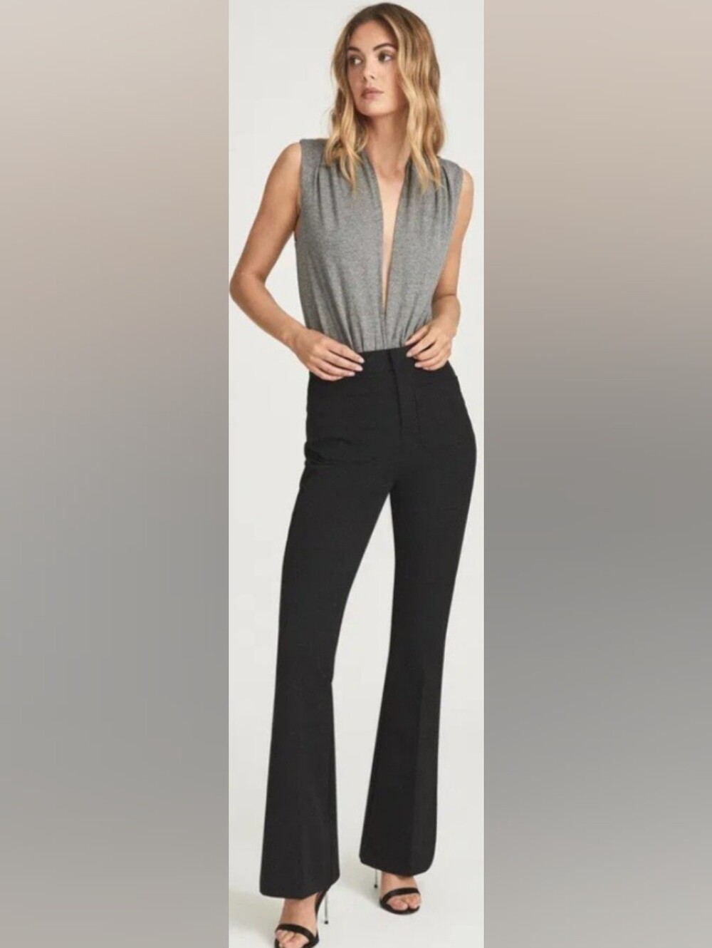 Reiss Plunge Neck Bodysuit: Grey Large